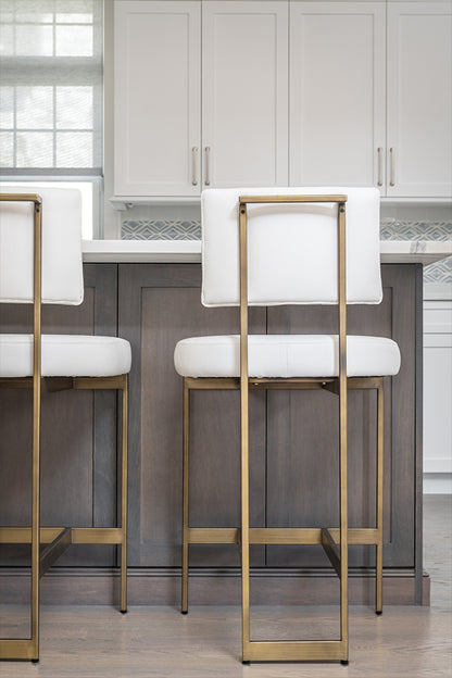 Baylor Counter Stool in White Vinyl & Bronze