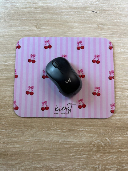 Cherries on Pink Stripes Mouse Pad