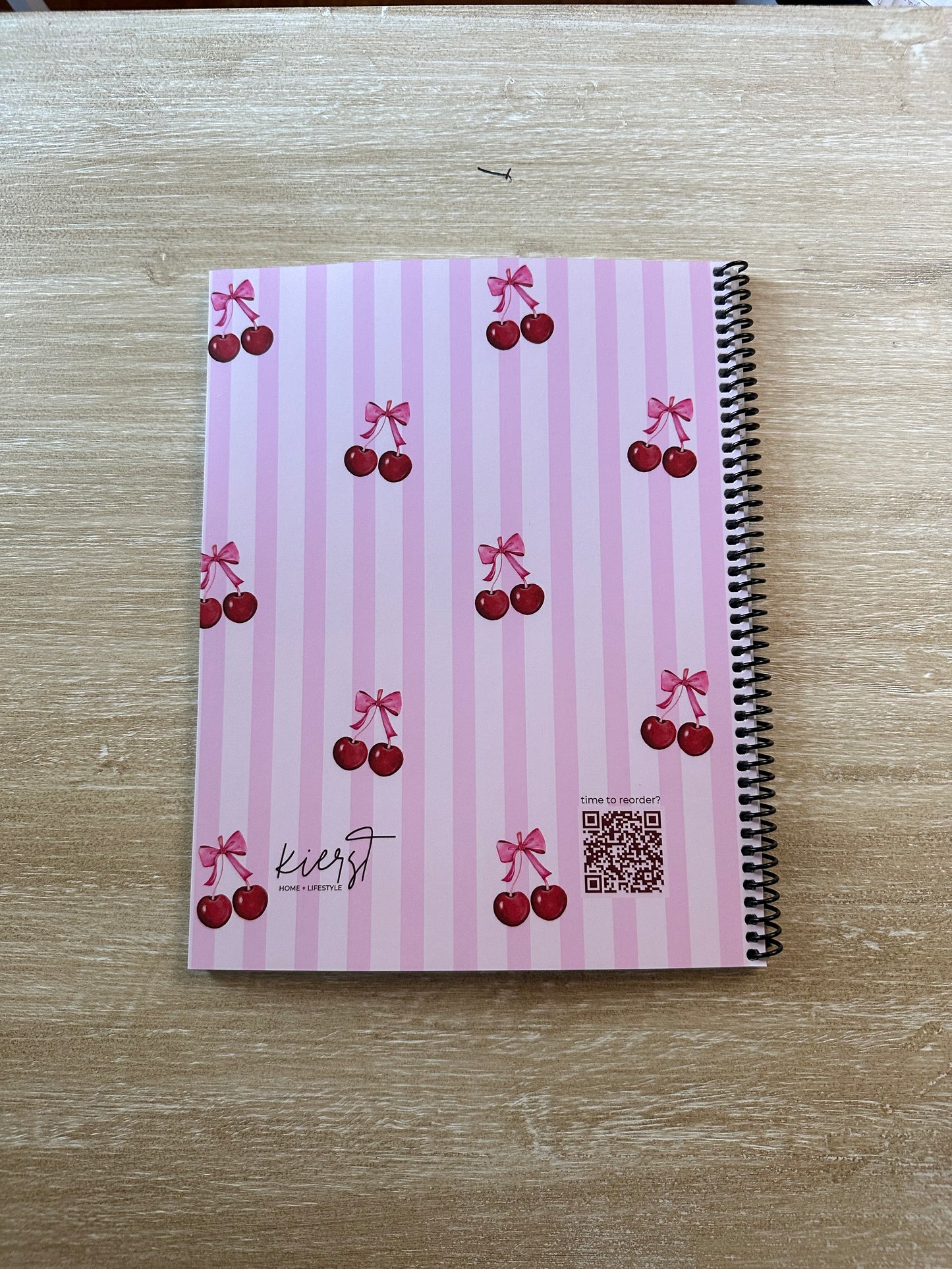 Cherries on Pink Stripes Notebook