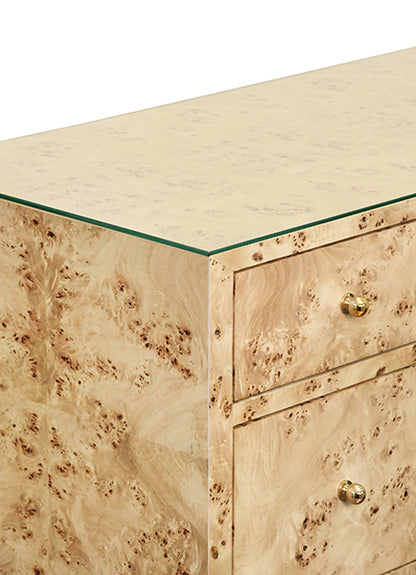 Carnegie Seven-Drawer Chest in Burl Wood & Brass