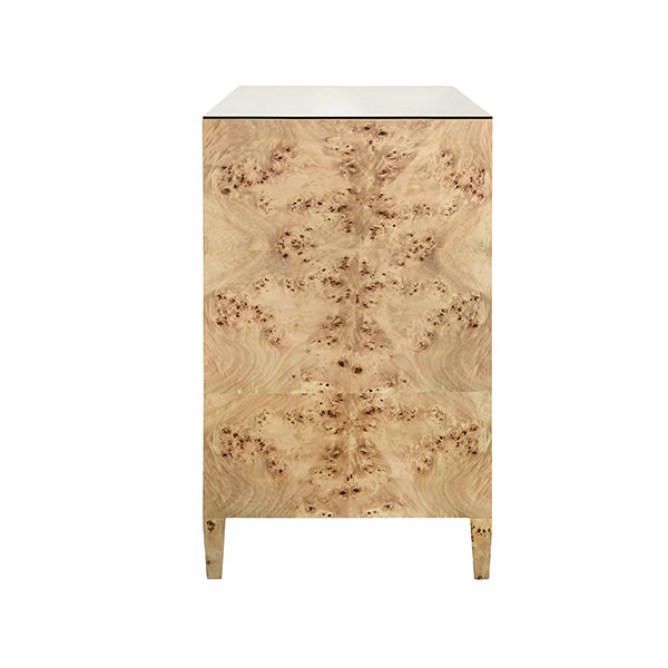 Carnegie Seven-Drawer Chest in Burl Wood & Brass