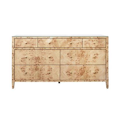Carnegie Seven-Drawer Chest in Burl Wood & Brass