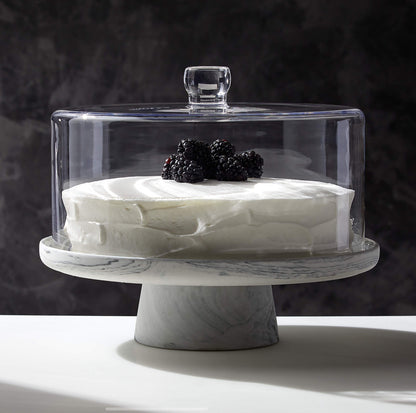 Marbled Black And White Cake Stand With Glass Lid