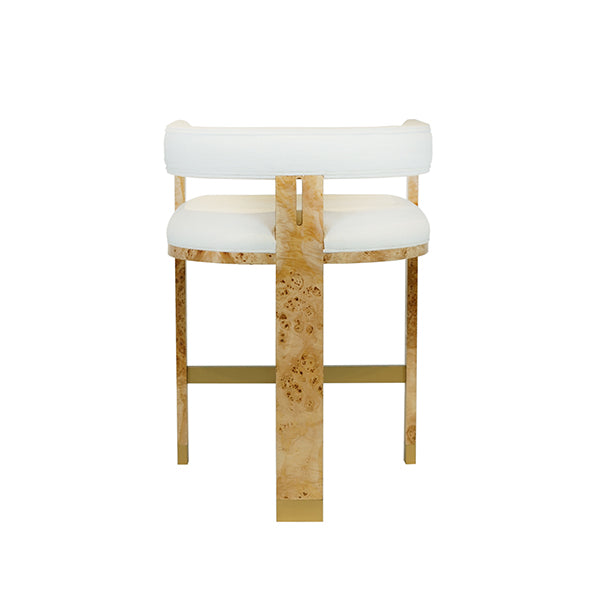 Cruise Counter Stool in Burl Wood & White Linen
