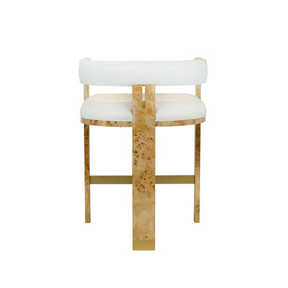 Cruise Counter Stool in Burl Wood & White Linen