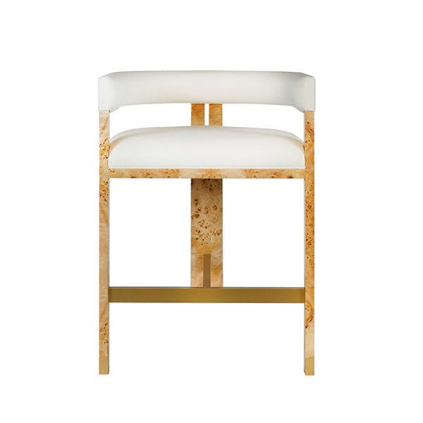 Cruise Counter Stool in Burl Wood & White Linen