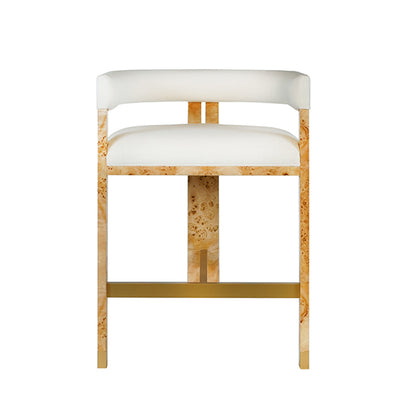 Cruise Counter Stool in Burl Wood & White Linen