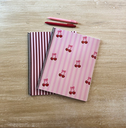 Cherries on Pink Stripes Notebook