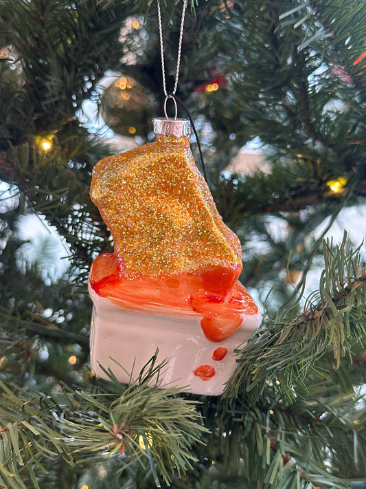 Chicken nugget glass ornament