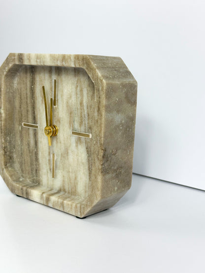 Tan Cream and Brown Marble Clock