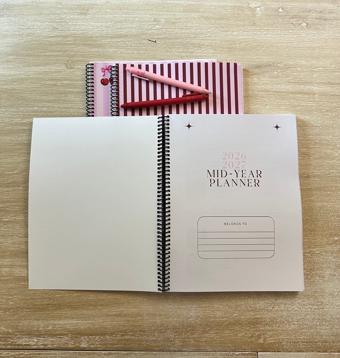 2026 - 2027 Cherries on Pink Stripes Mid Year Lifestyle Planner