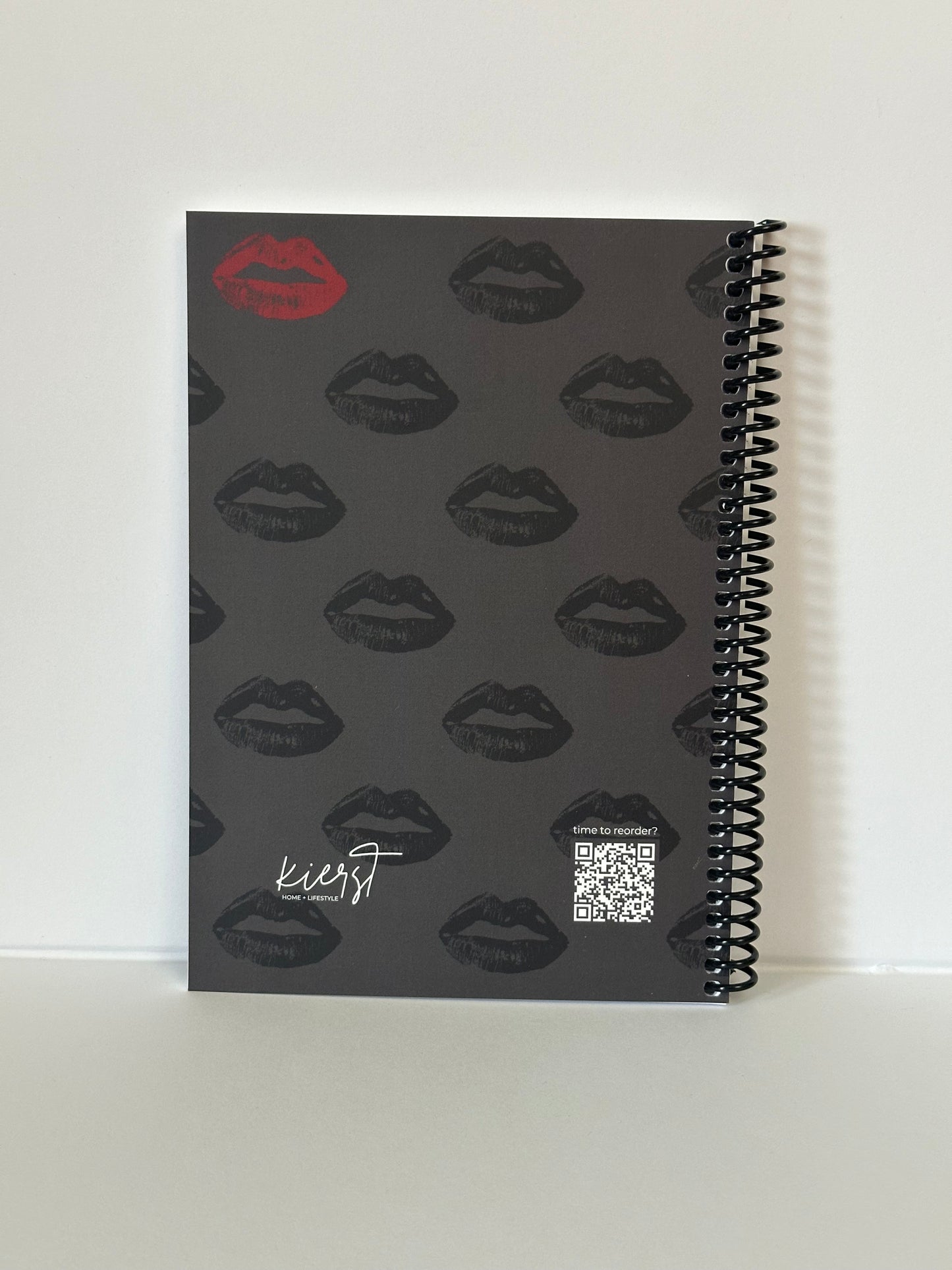 Black & Red Lips on Charcoal Notebook | A Pop of Passion in a World of Neutrals