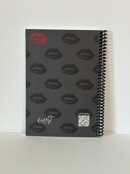 Black & Red Lips on Charcoal Notebook | A Pop of Passion in a World of Neutrals