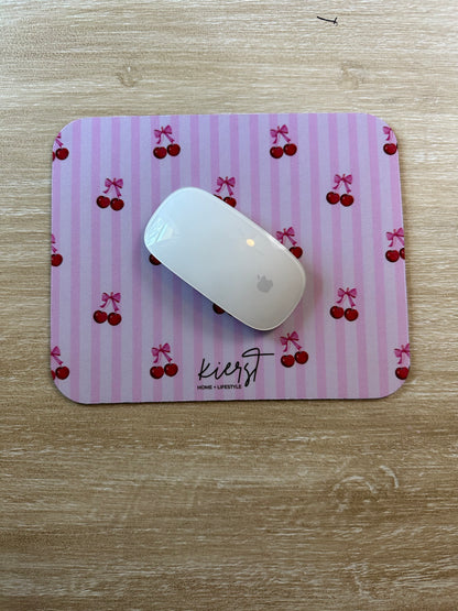 Cherries on Pink Stripes Mouse Pad