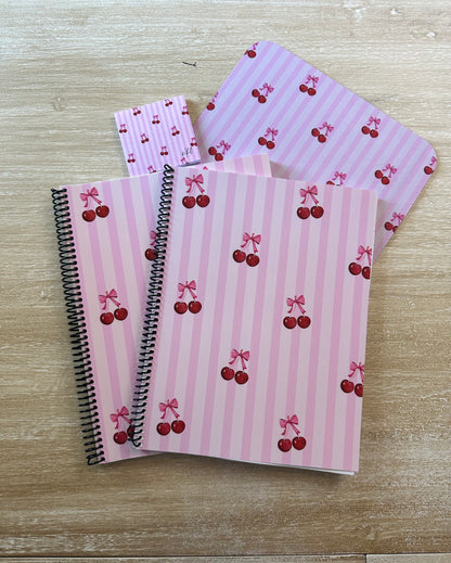 Cherries on Pink Stripes Notebook
