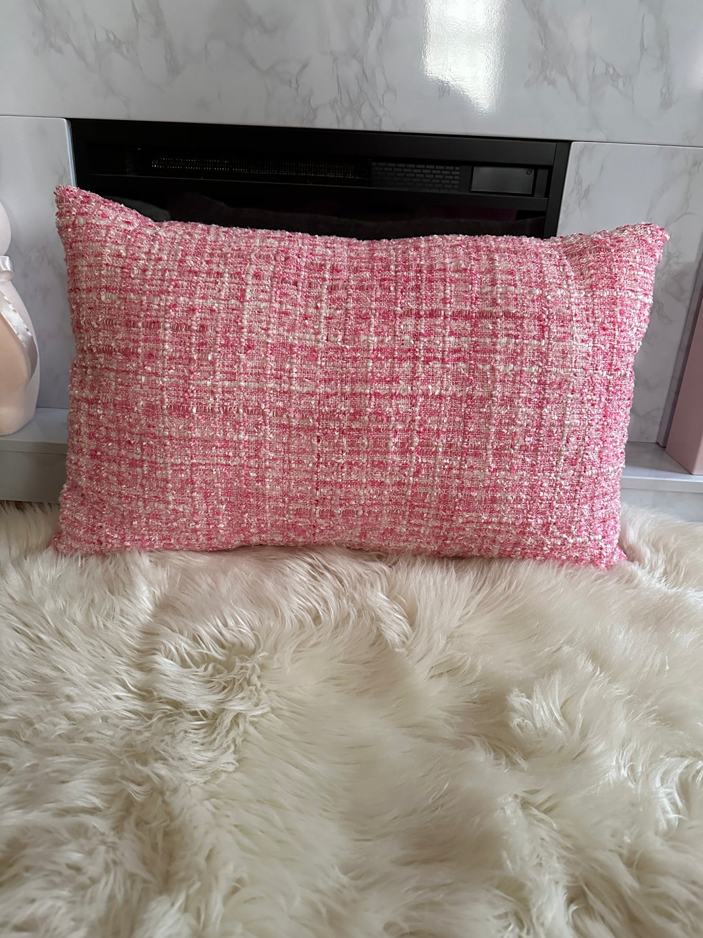 Pink Tweed Throw Pillow