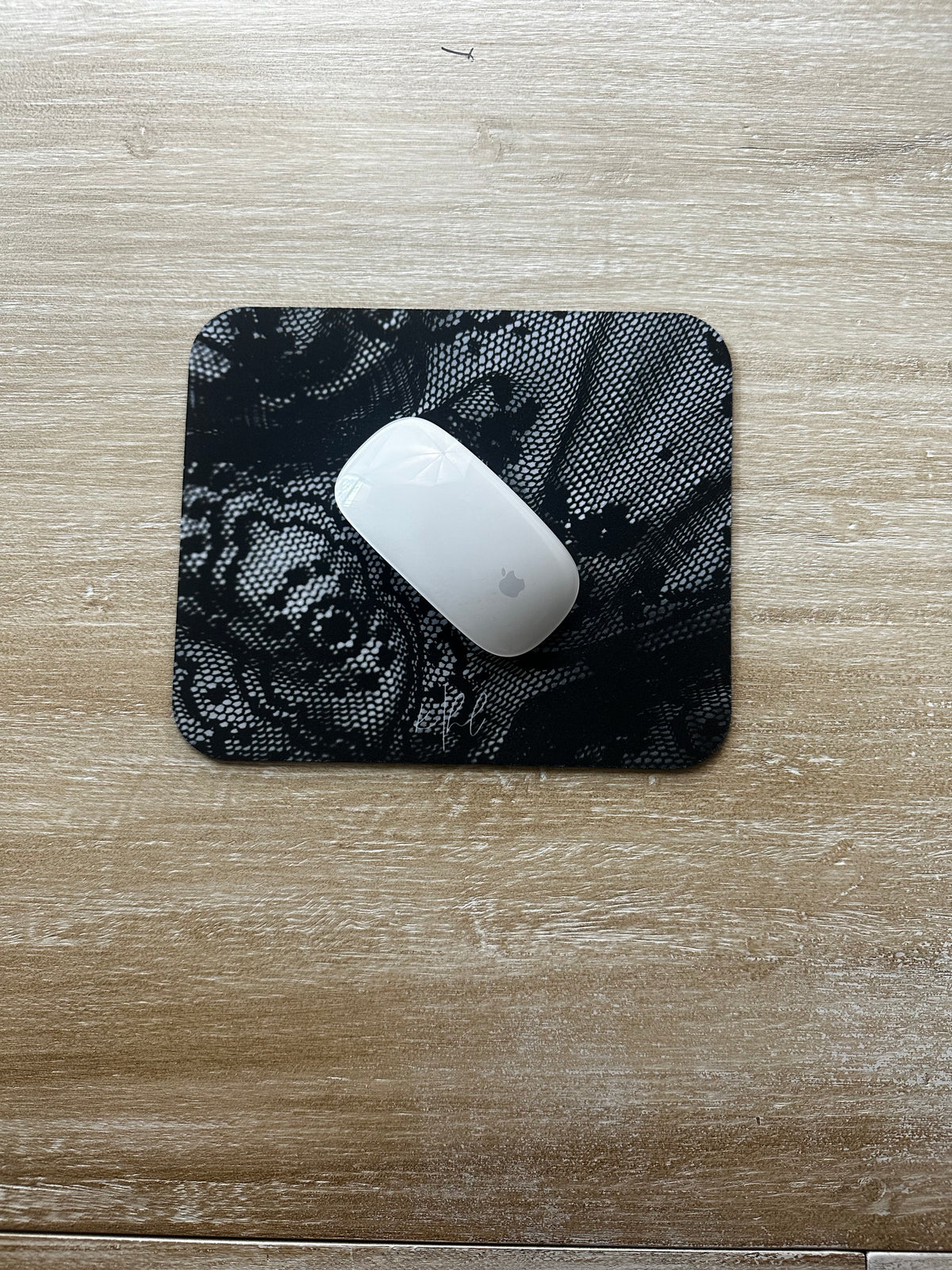 Black + White Lace Print Mouse Pad