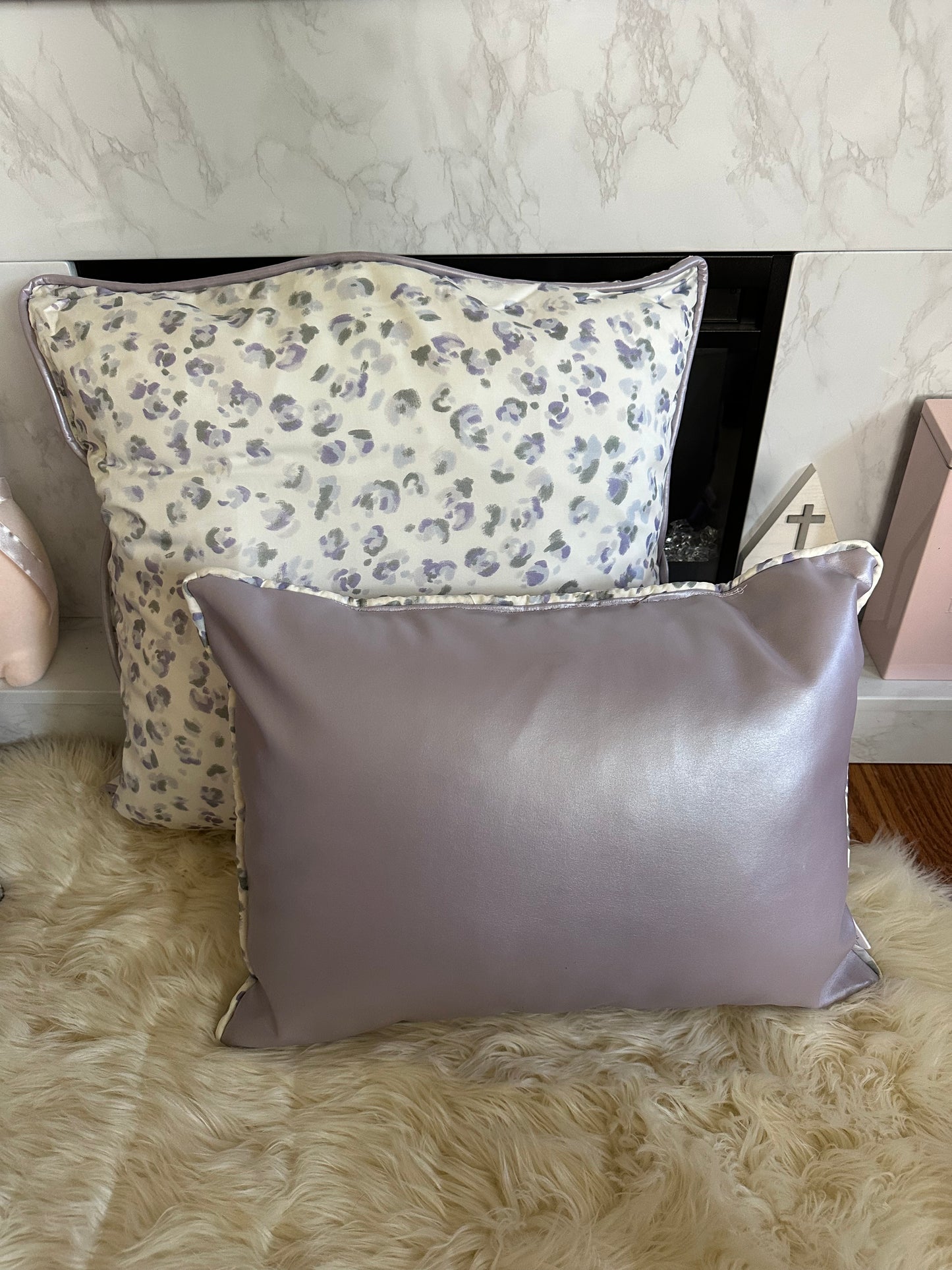 Lilac Pearl Faux Leather Throw Pillows