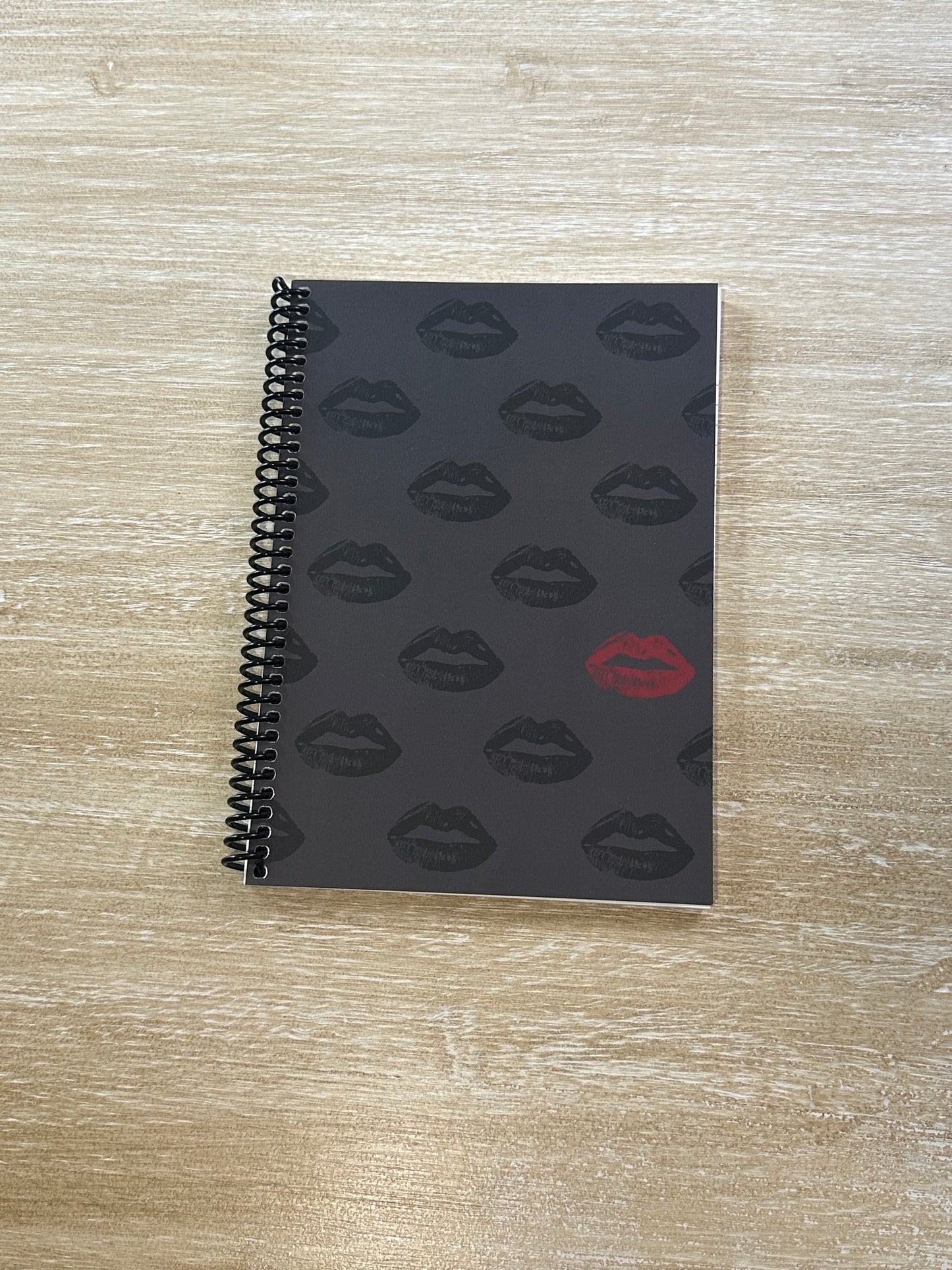 Black + Red Lips on Charcoal Notebook
