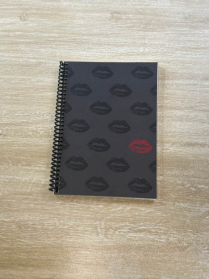 Black + Red Lips on Charcoal Notebook