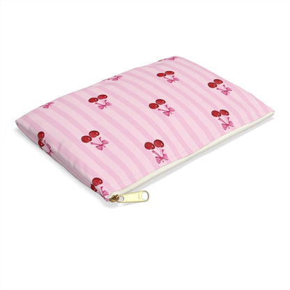 Cherries on Pink Stripes Accessory Pouch
