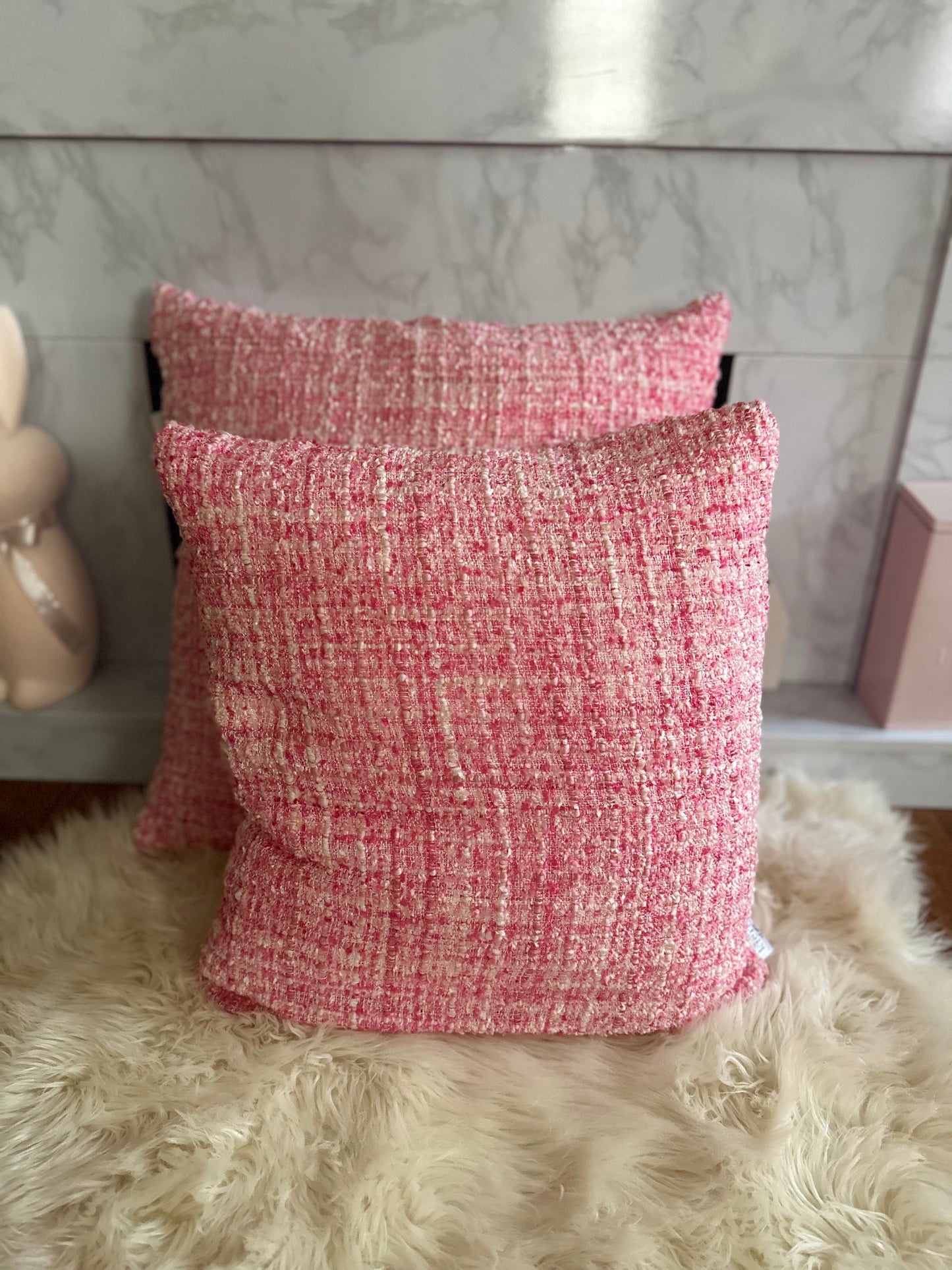 Pink Tweed Throw Pillow