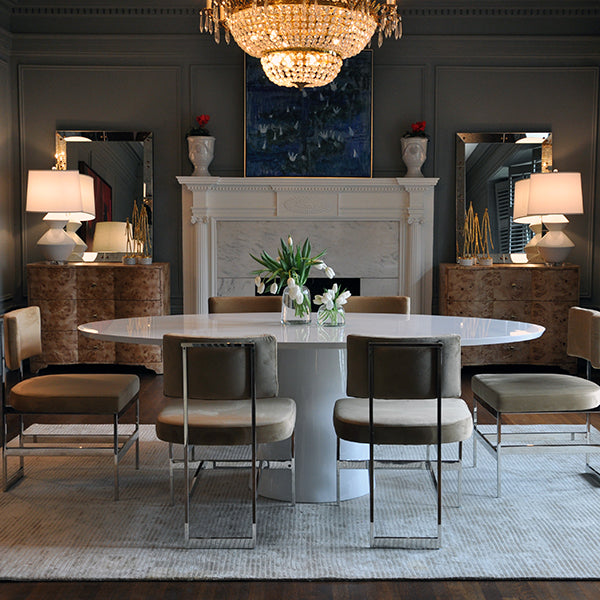 Jefferson Oval Dining Table in White Lacquer