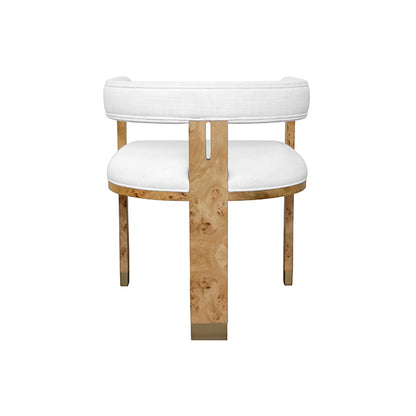 Jude Barrel Chair in Burl & White Linen