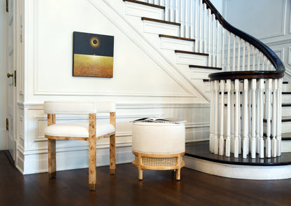 Jude Barrel Chair in Burl & White Linen