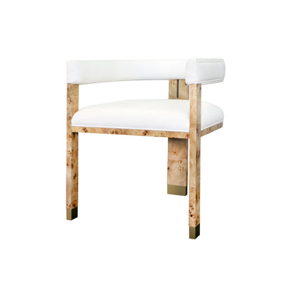 Jude Barrel Chair in Burl & White Linen