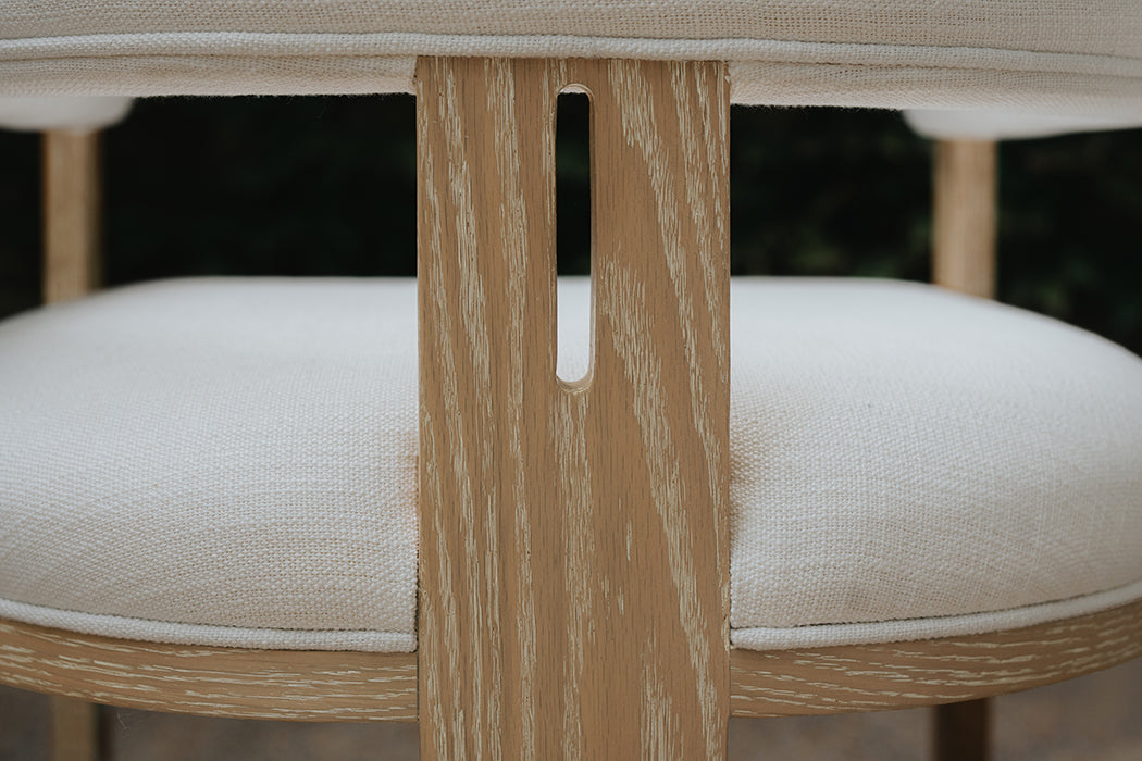 Jude Barrel Chair in Cerused Oak & White Linen
