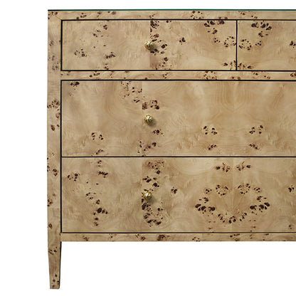 Michelle Four-Drawer Chest in Burl Wood & Glass