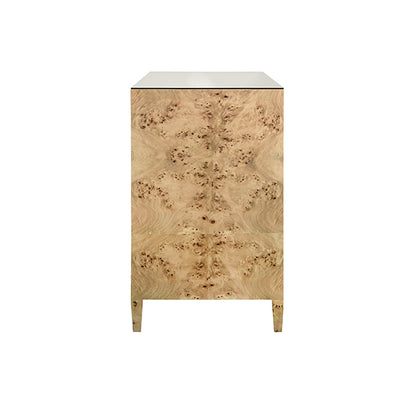 Michelle Four-Drawer Chest in Burl Wood & Glass