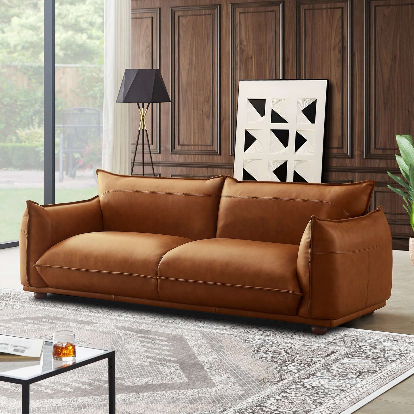 Emma Mid Century Modern Luxury Leather Sofa