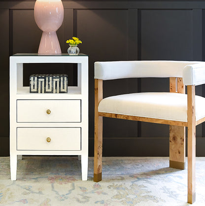 Jude Barrel Chair in Burl & White Linen