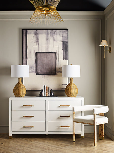 Jude Barrel Chair in Burl & White Linen