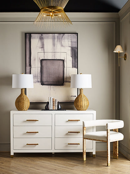Jude Barrel Chair in Burl & White Linen