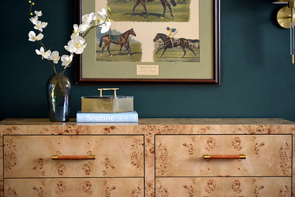 Winchester Six-Drawer Chest in Burl Wood & Rattan