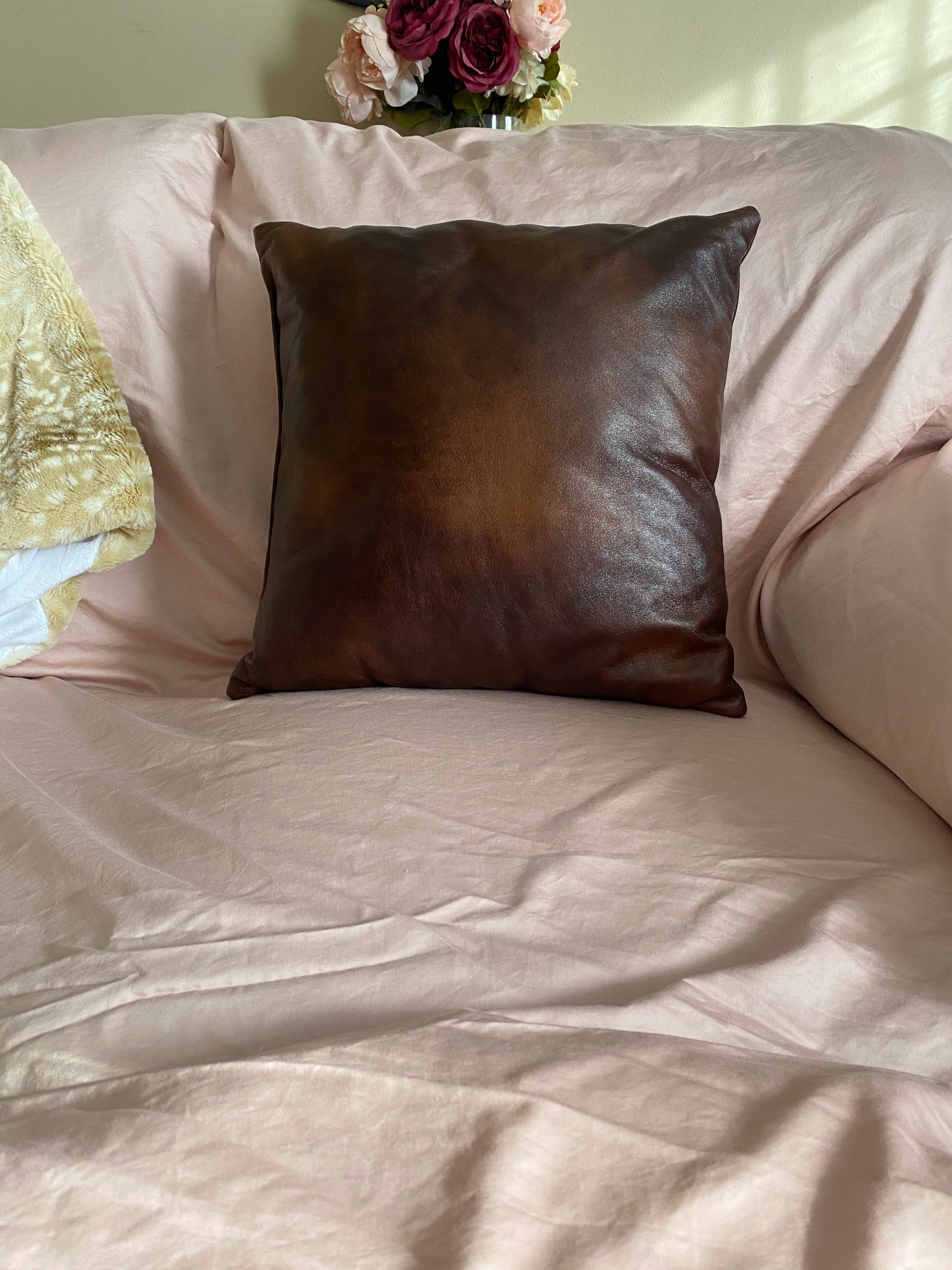 Marbled Brown Faux Leather Pillow - createdbykierst